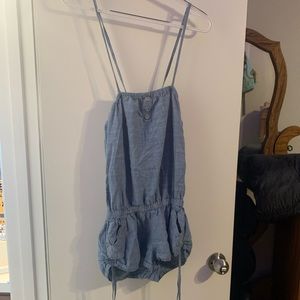 Little girls denim romper with adjustable straps